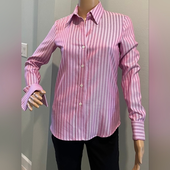 Theory Tops - Theory‎ 5 Button Front Herringbone Weave  "Ivy" Blouse in Size Petite. NWT